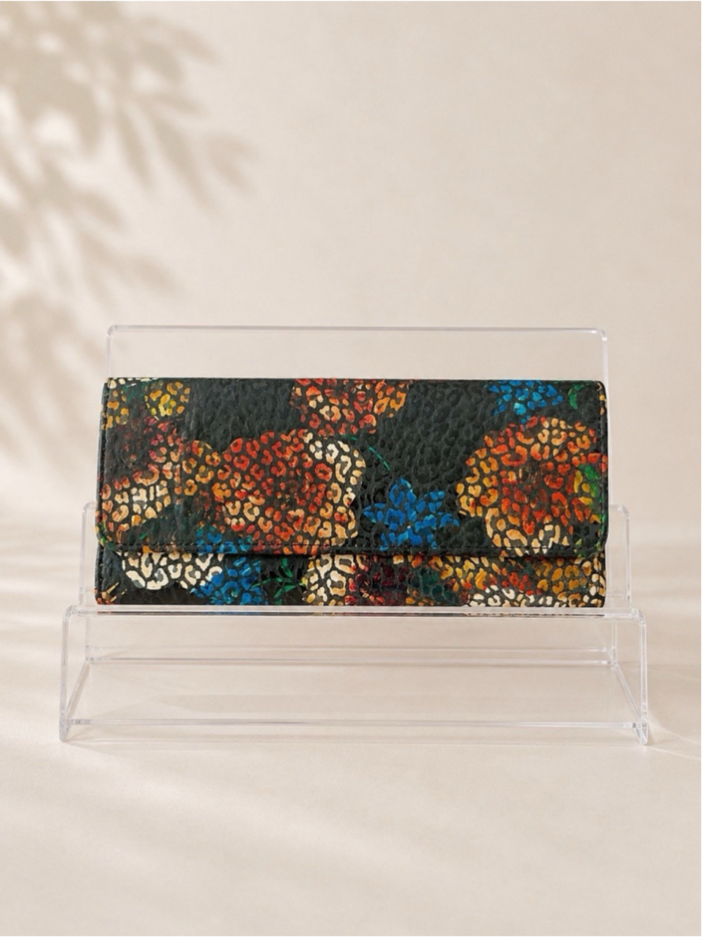 Hobo The Original Leather Trifold Wallet Floral Leopard Print Teal Lining EUC
